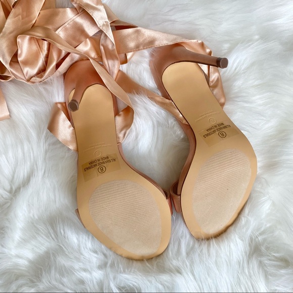 NIB Lulu’s Size 8 Champagne Gold Satin Lace-Up Stiletto Heel Sandals - Picture 8 of 10